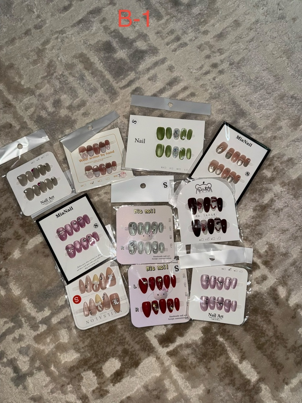 MiaNail Press-On Nails Set - Green, Red, Pink & Neutral Styles